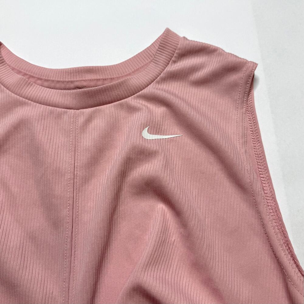 women Pink Nike DRI-FIT Ribbed twist front crop activewear shirt size large - Picture 7 of 8